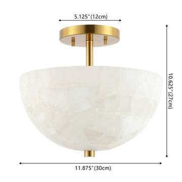 Celine 11.88" 2-Light Modern Contemporary Alabaster/Iron Inverted Dome LED Semi Flush Mount - JONATHAN Y